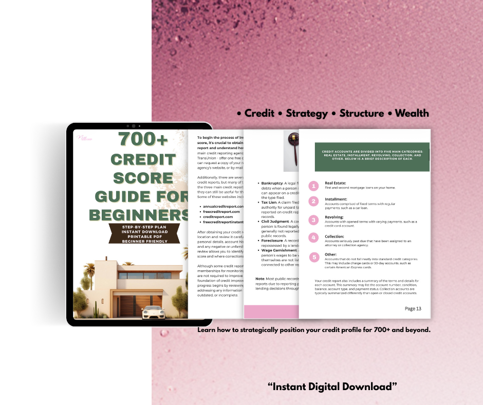 700+ Credit Score Guide for Beginners | Credit Building Checklist PDF | Step-by-Step Credit Plan | Instant Download