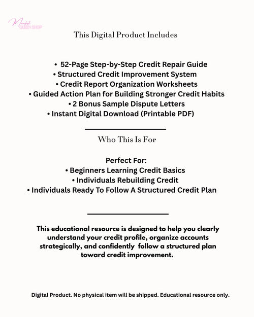 700+ Credit Score Guide for Beginners | Credit Building Checklist PDF | Step-by-Step Credit Plan | Instant Download
